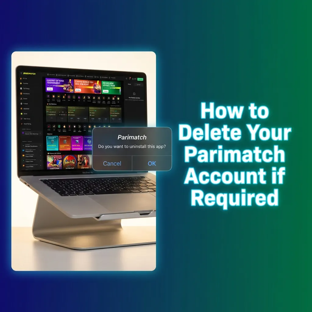 Illustrated guide showing steps to request permanent Parimatch account deletion through support and identity verification