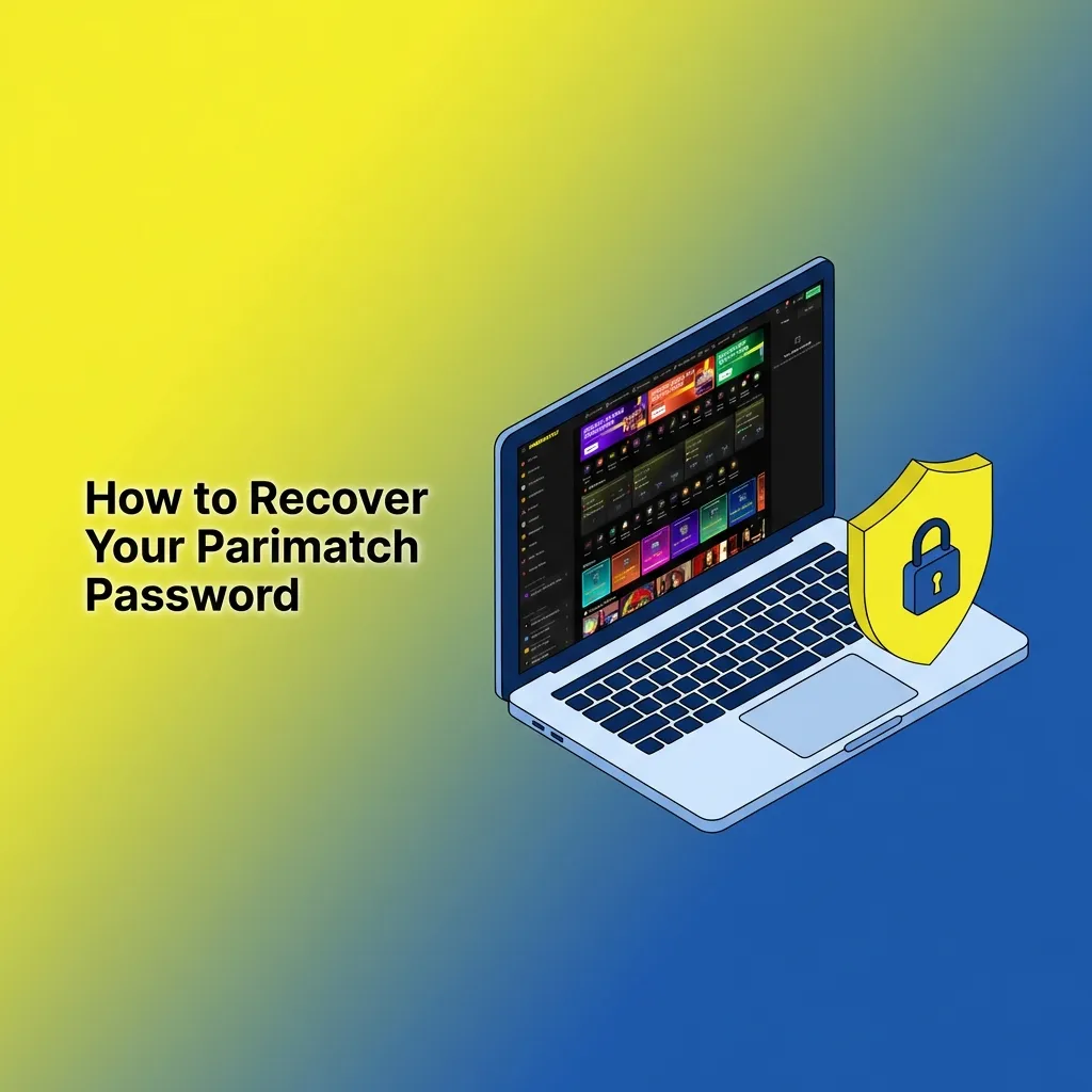 Illustration of Parimatch login screen showing “Forgot password” option and steps to reset and create a new secure password