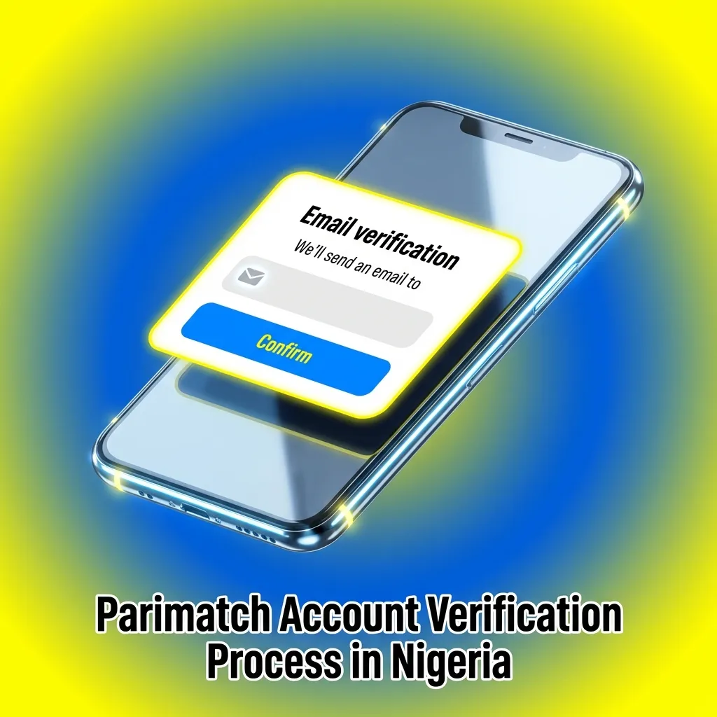Illustrated Parimatch Nigeria verification steps: profile form, phone and email codes, ID and address document uploads, approval badge
