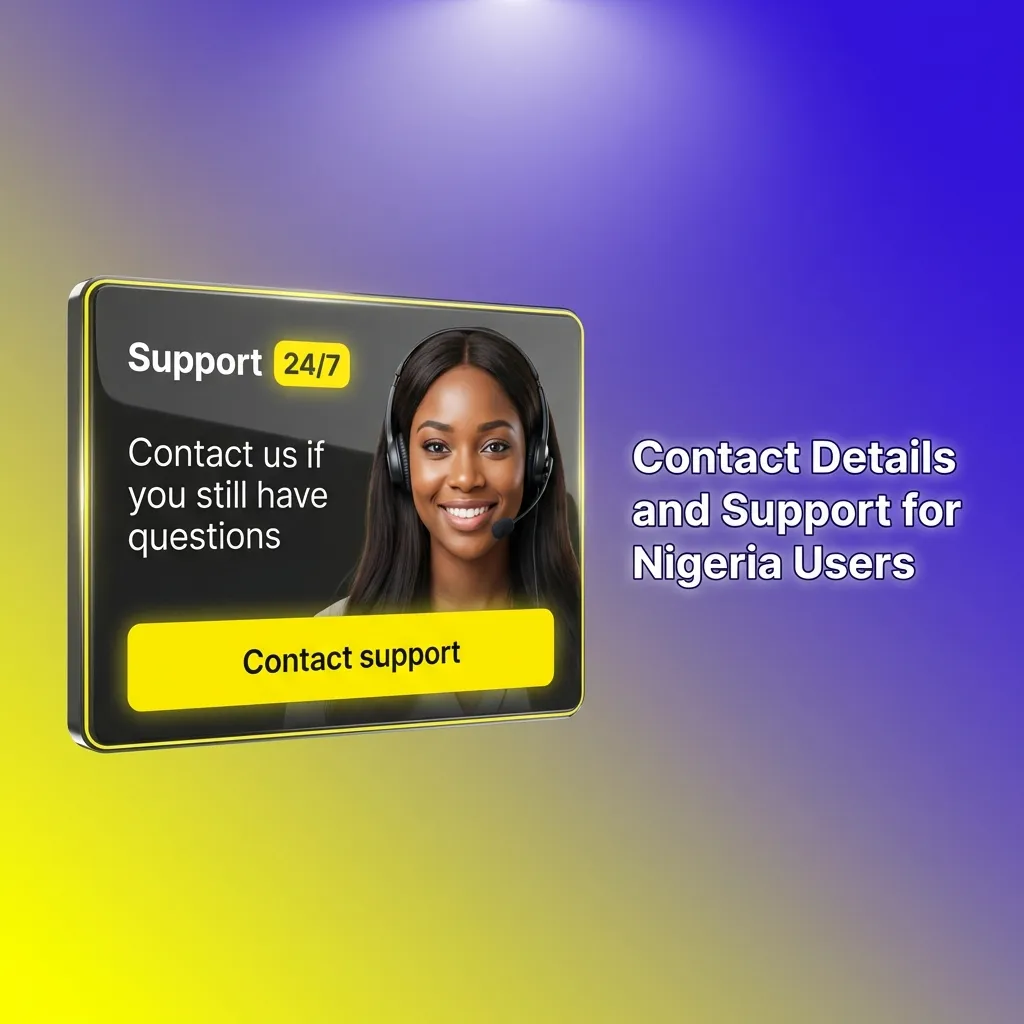 Nigeria betting platform support panel showing 24/7 help options: live chat, email, phone, social media, and Help Centre