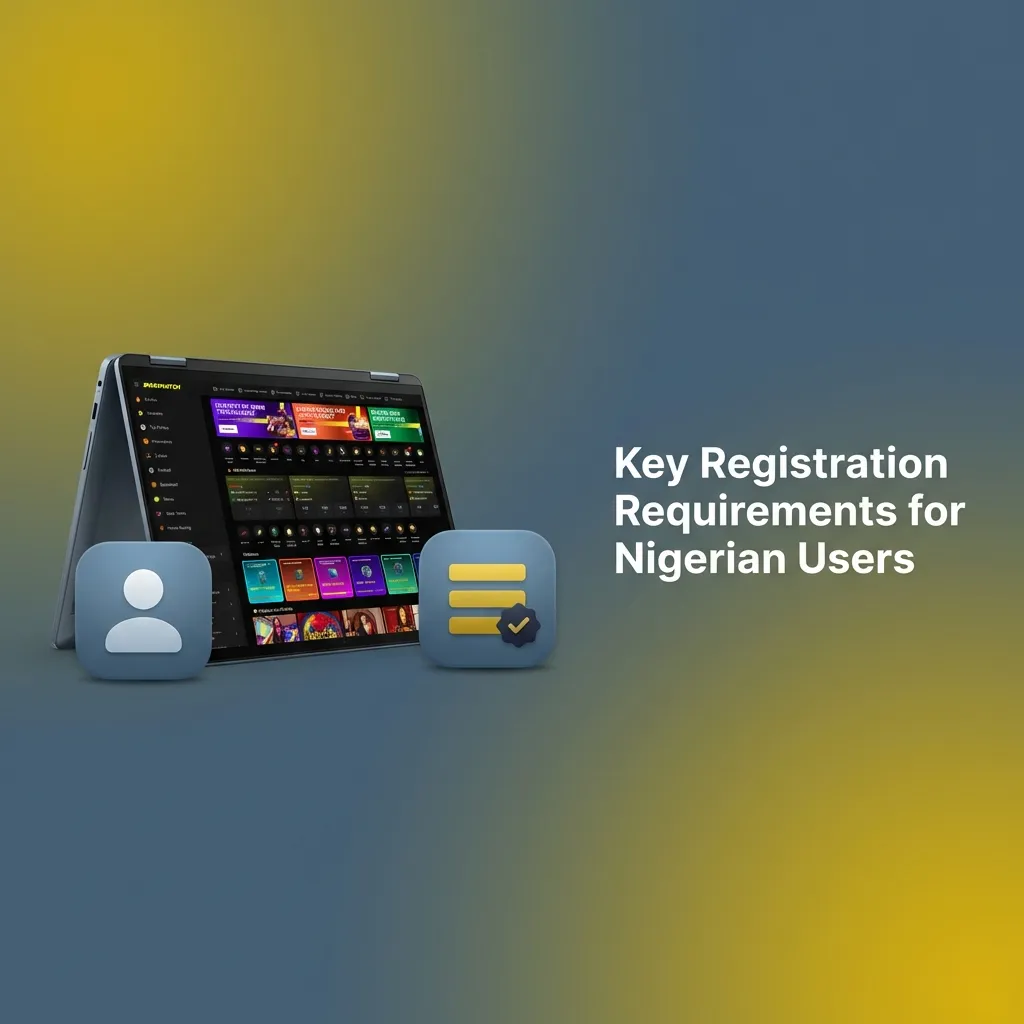 Illustration of Nigerian user checking age, ID, and contact details on a phone screen before registering a Parimatch betting account