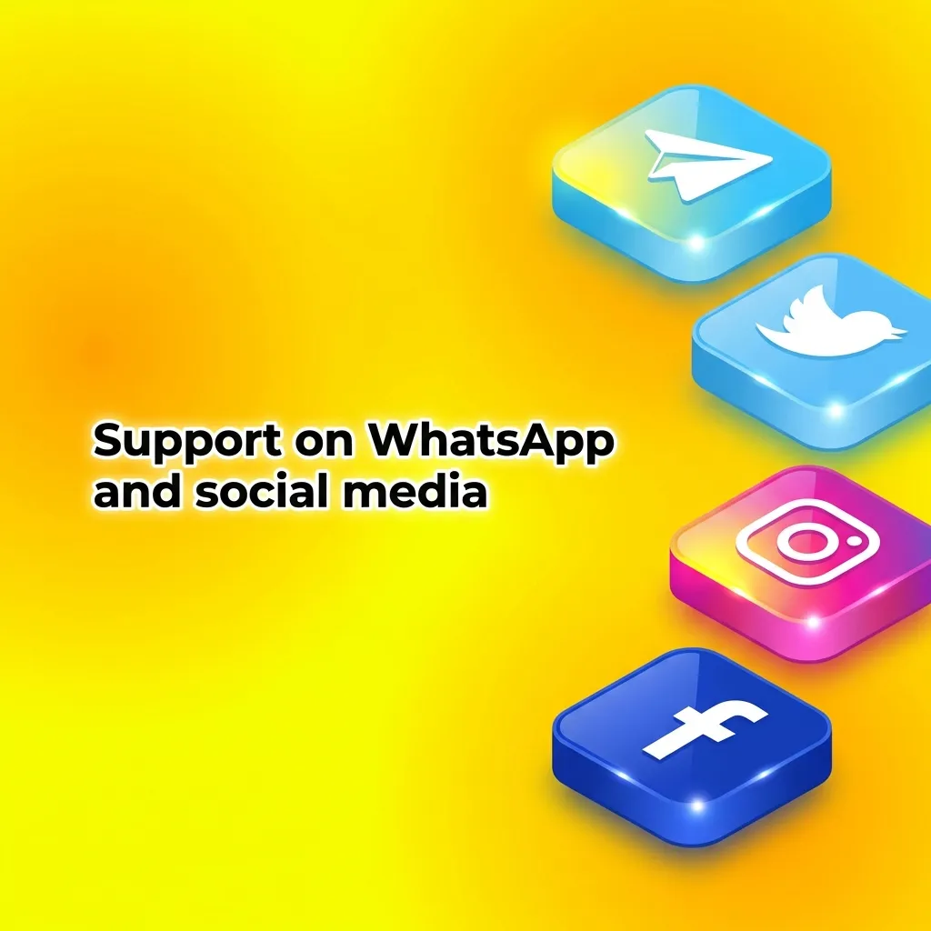 Phone screen showing WhatsApp and social media icons with chat bubbles for customer support messages and screenshots