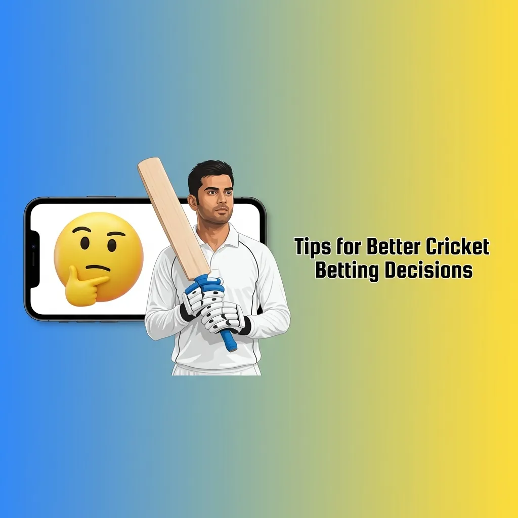 Flat-style infographic with cricket field, stats icons, bankroll chart, and text tips for smarter online cricket betting decisions