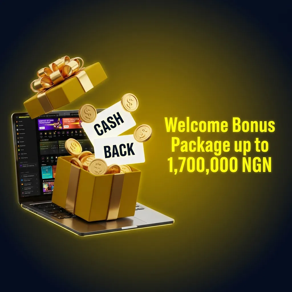 Welcome bonus offer up to 1,700,000 NGN for new users on first deposits for sports and casino, with key terms highlighted