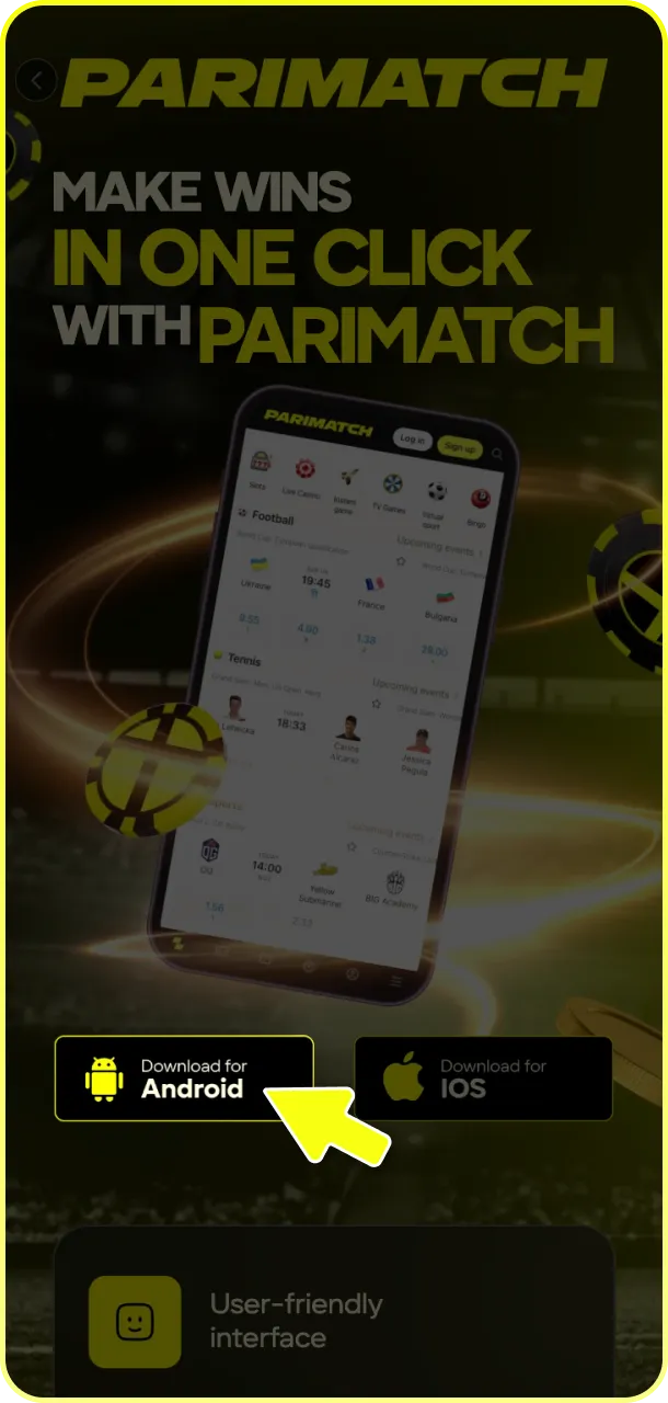 Navigate to the app section on the official Parimatch App page.