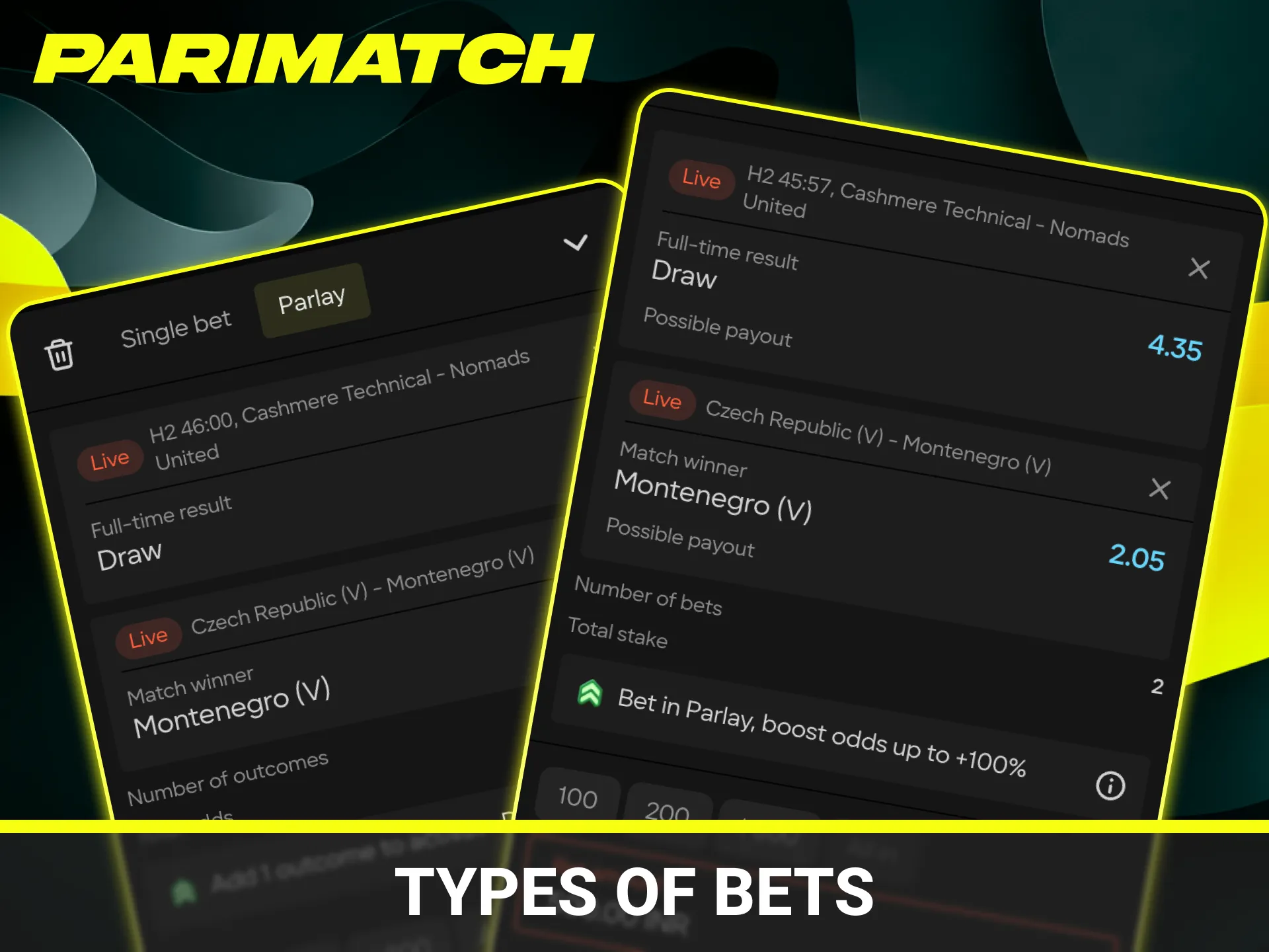 Explore various types of bets available within the Parimatch App.