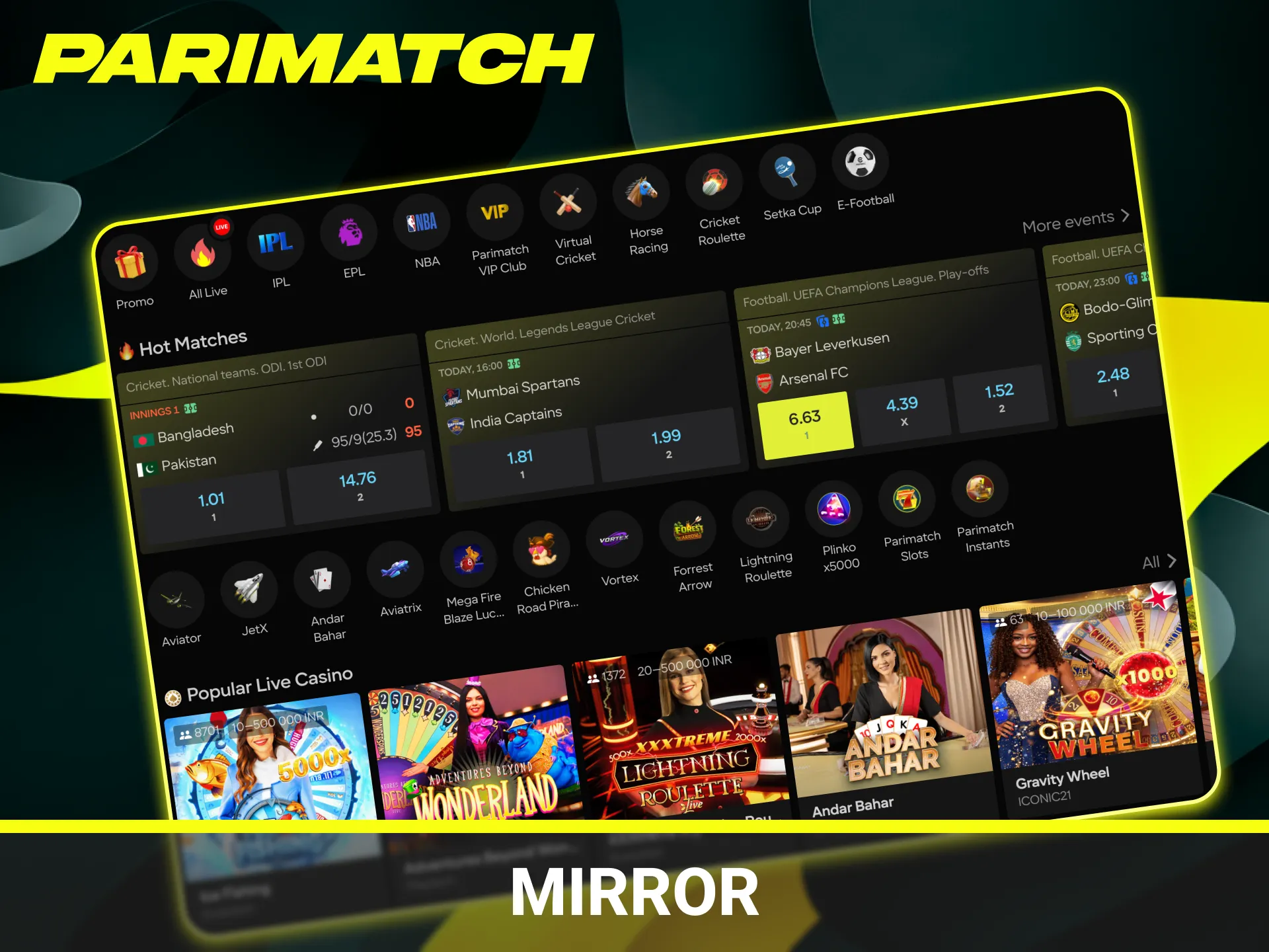 Use a Parimatch mirror link to access the site anytime.