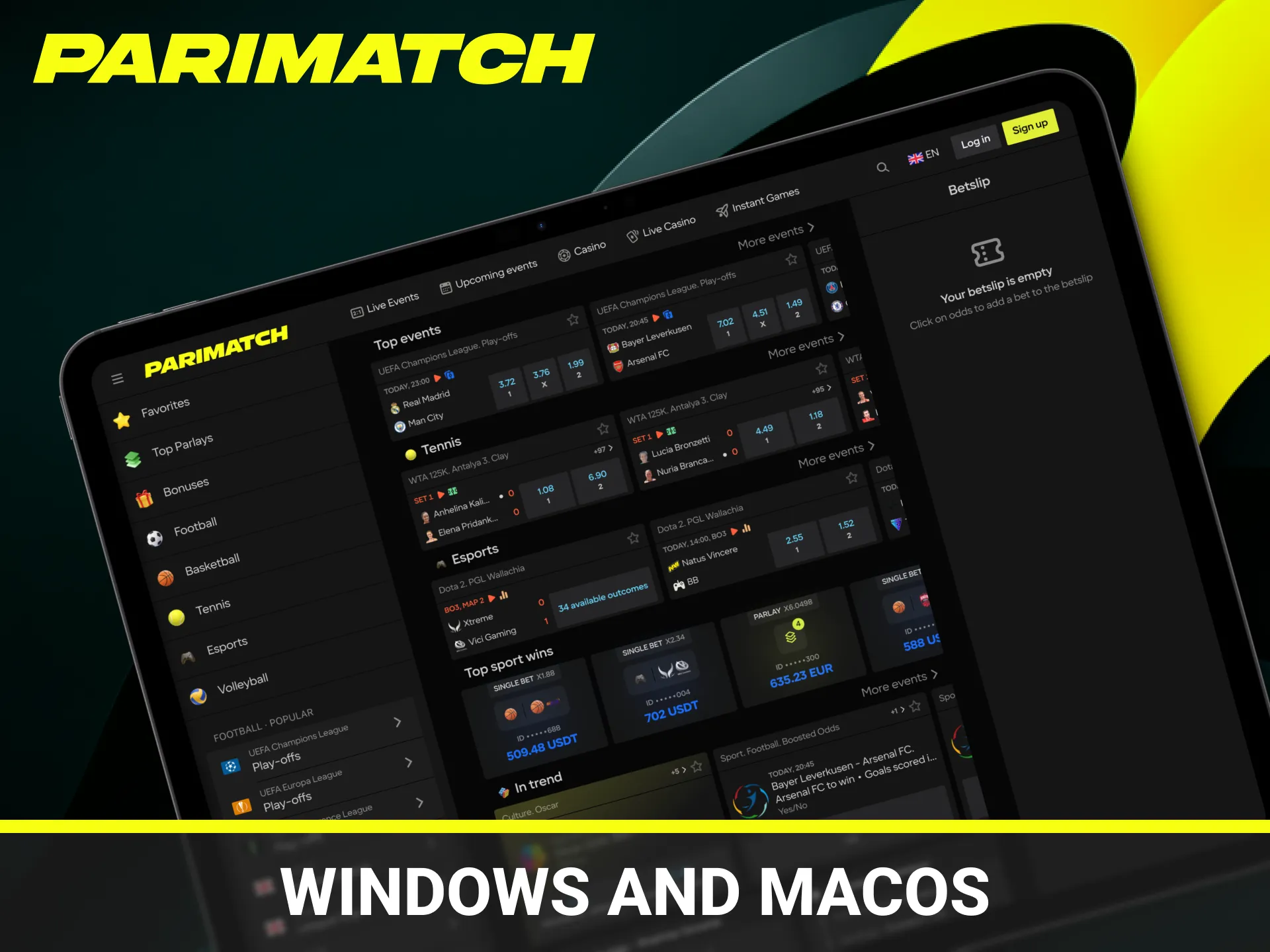 Access the Parimatch website on Windows and MacOS for full features.