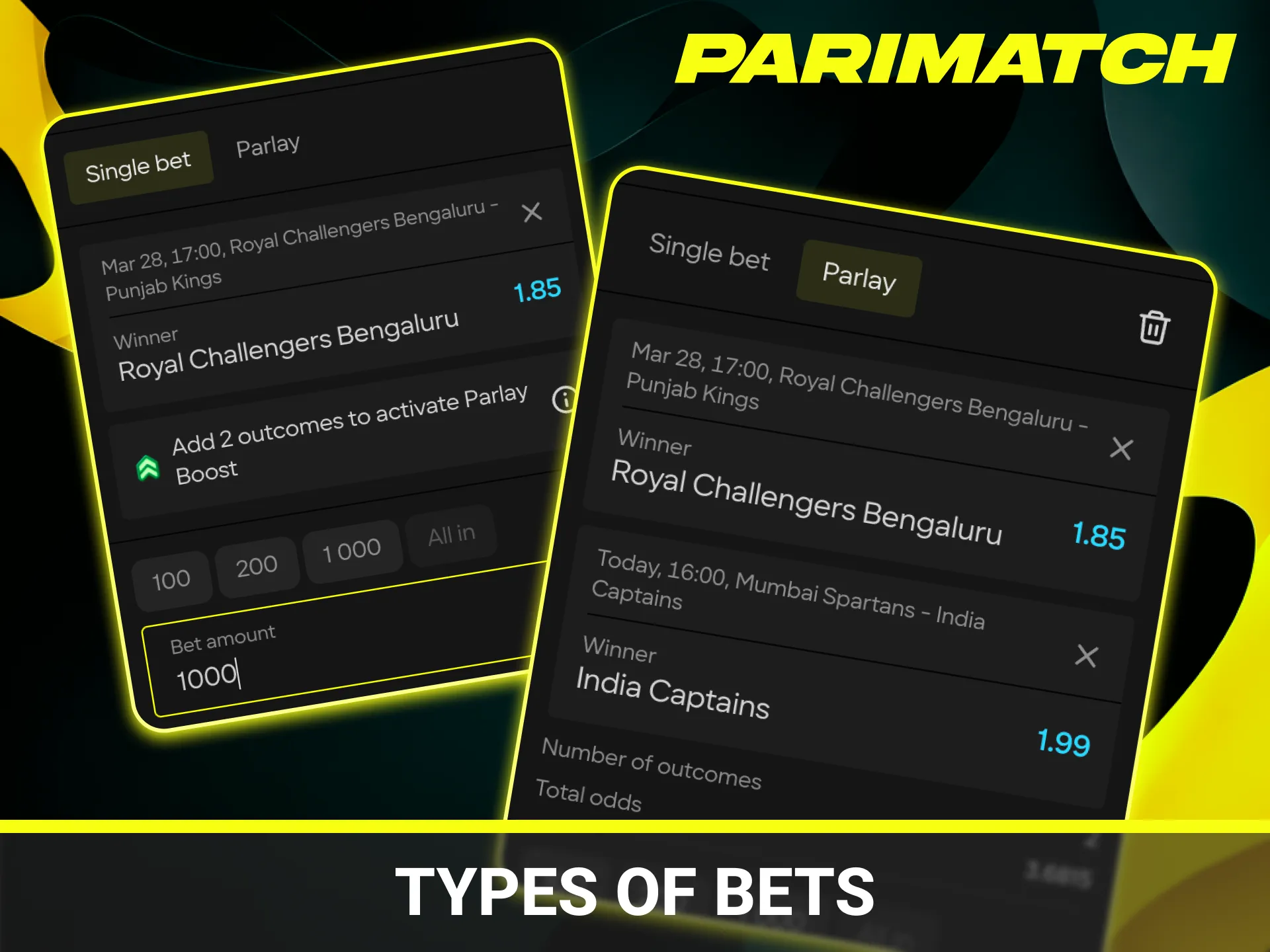 Learn about the most popular types of bets at Parimatch.